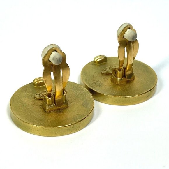Authentic CHANEL CC CC Mark vintage Circle Round 94P Earrings Gold Plated Gold - Picture 4 of 11